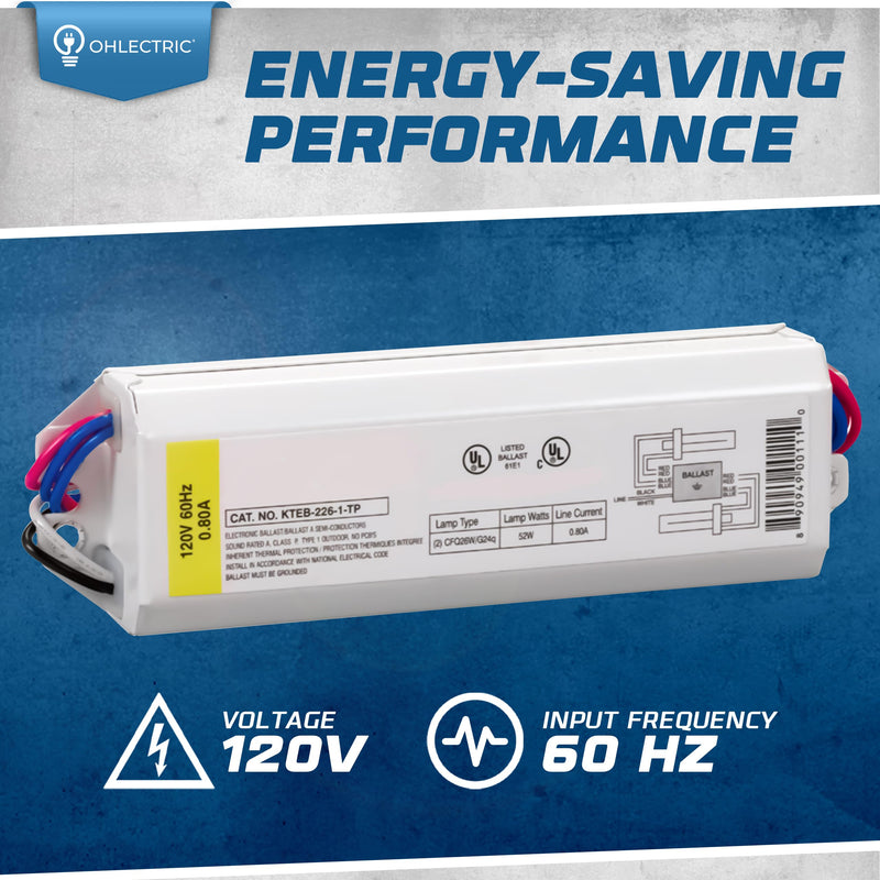 OHLECTRIC Replacement for Keystone KTEB-226-1-TP CFL Electronic Fluorescent Ballast | 2 Lamp 26 Watt & 120V Input with Rapid Start | Thermally Protected Design for Enhanced Safety and Efficiency 1