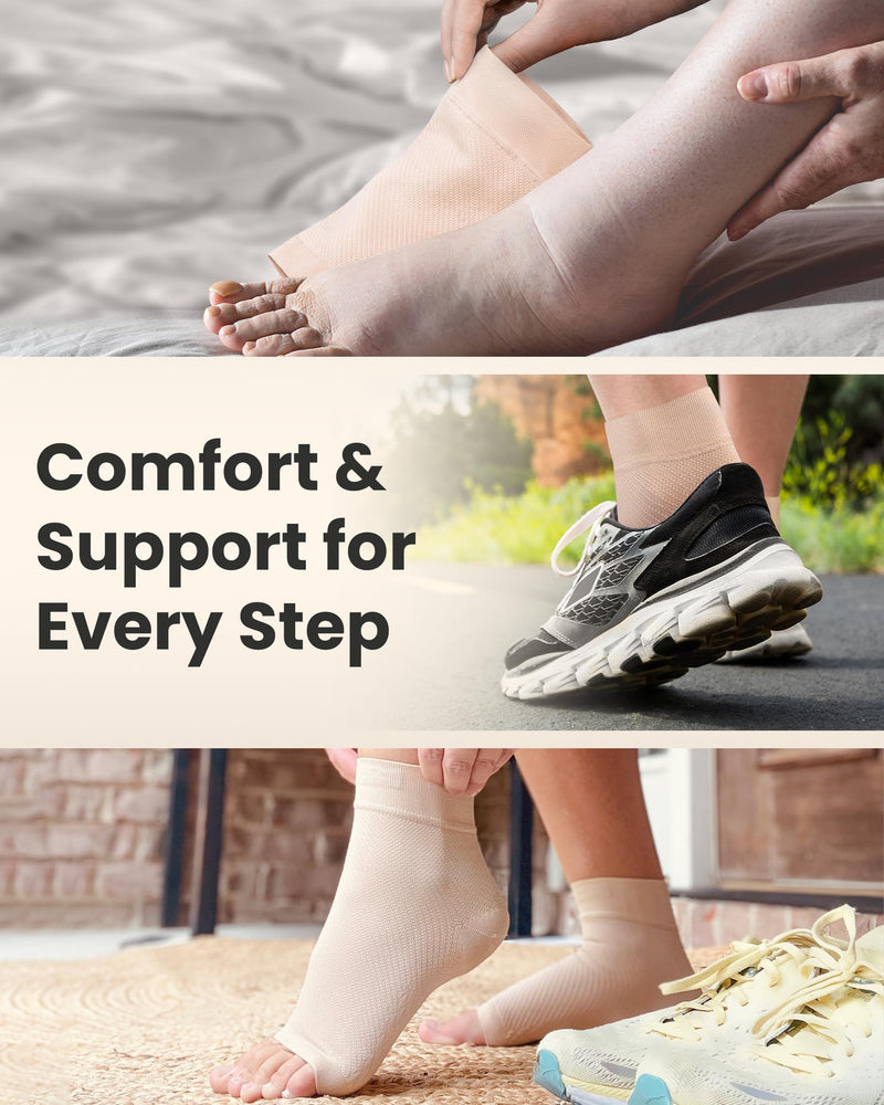 KEMFORD Ankle Compression Sleeve - Plantar Fasciitis Braces - Open Toe Compression Socks for Swelling, Sprain, Neuropathy, Foot Arch Support for Men and Women - 20-30mmhg, M, Beige M (20-30 mmHg)