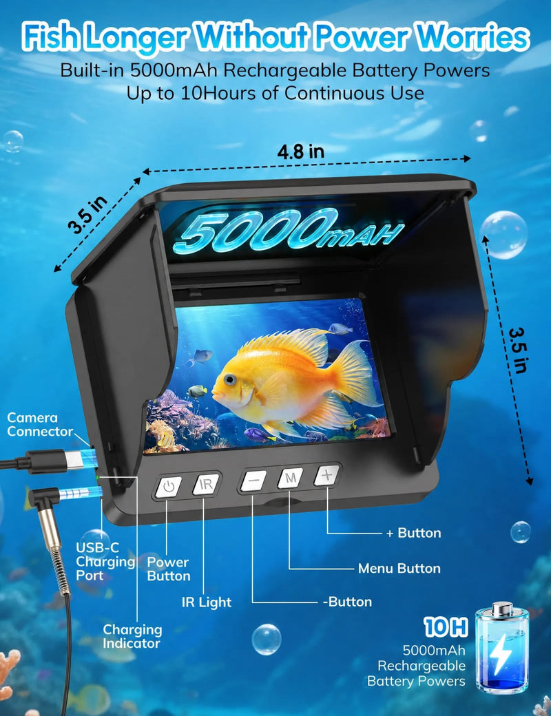 200° Ultra-Wide 1080P HD Underwater Fishing Camera with LED Flashlight Glove, IR Night Vision, 50FT Cable for Ice Lake Boat Kayak Fishing