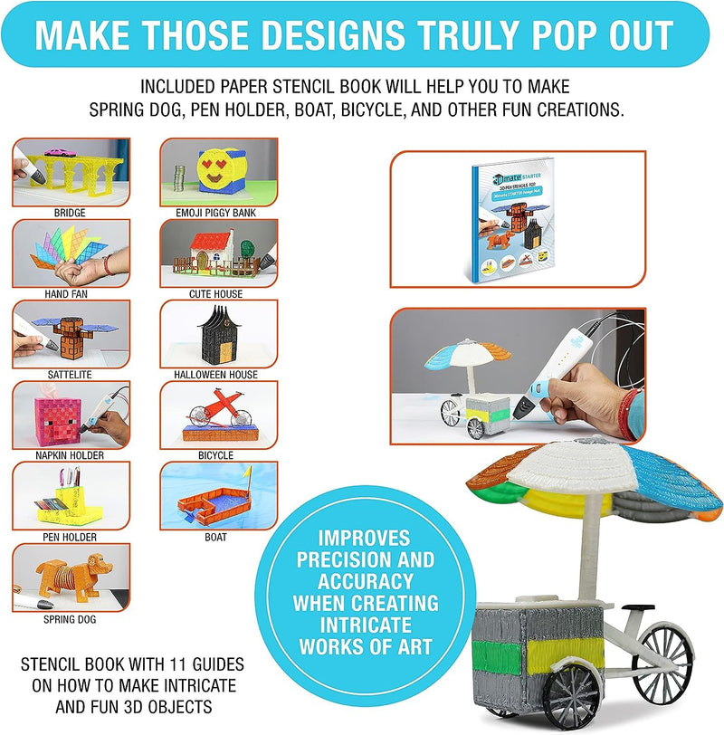 3Dmate Starter - Transparent 3D Pen Mat 9 x 7 Inches with Compatible Stencils Book - Flexible Two-Sided Heat-Resistant Silicone - 3D Pen Accessories - Templates for Kids, Adults STARTER w Stencils