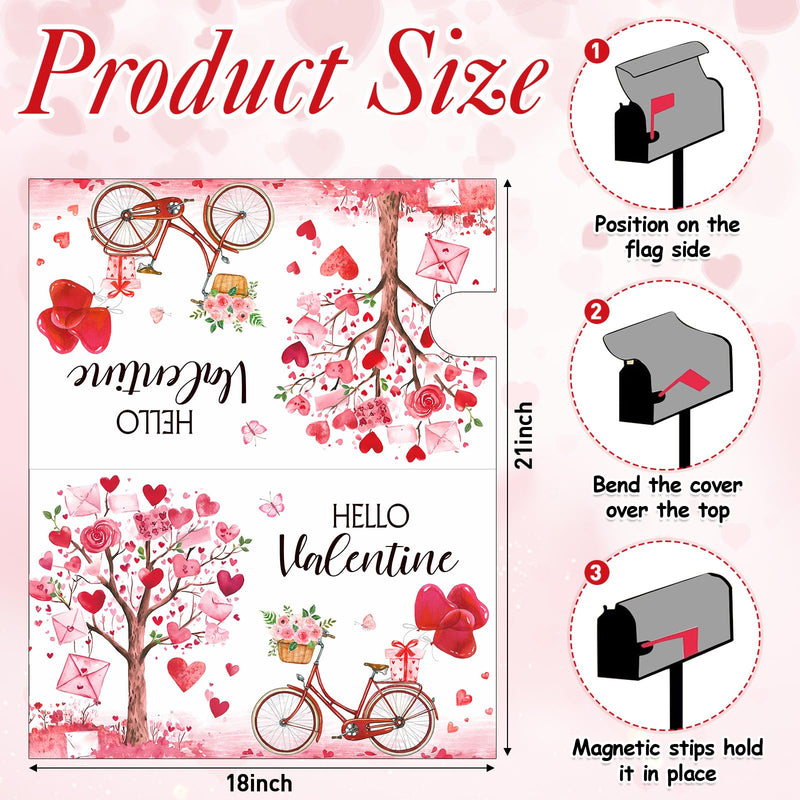 Tiamon Valentines Magnetic Mailbox Cover Valentine's Day Heart Post Box Cover Wraps Valentines Mailbox Covers Standard Size 18 x 21 Inch for Outdoor Yard Home Garden Decorations(Love Tree and Bike) Love Tree and Bike