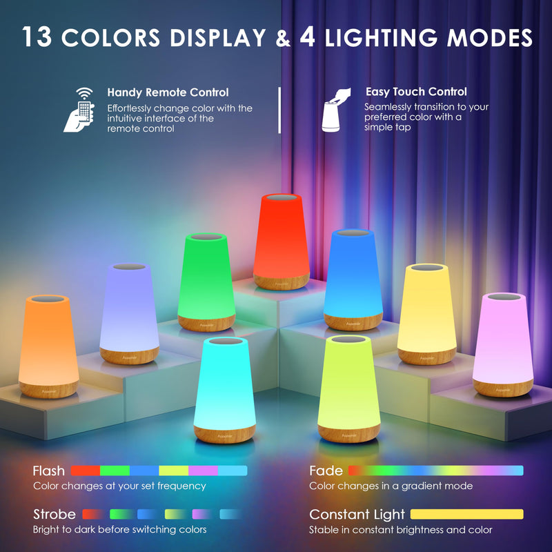 LED Night Light Bedside Lamp Touch and Remote Control Dimmable Tabletop 13 Colors Changing 5 Brightness Adjustable Rechargeable Portable Lamp for Baby Kids Bedroom Living Room Outdoor Camping A - Light Brown