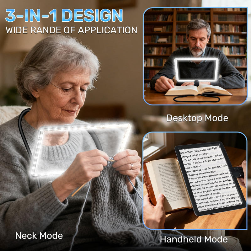 5X Neck Magnifying Glass with Light, Magnifier with Light Hands Free, Full Book Page Magnifier with 3 Light Modes, Flexible Gooseneck for Seniors Reading Low Vision Neck Magnifier Black