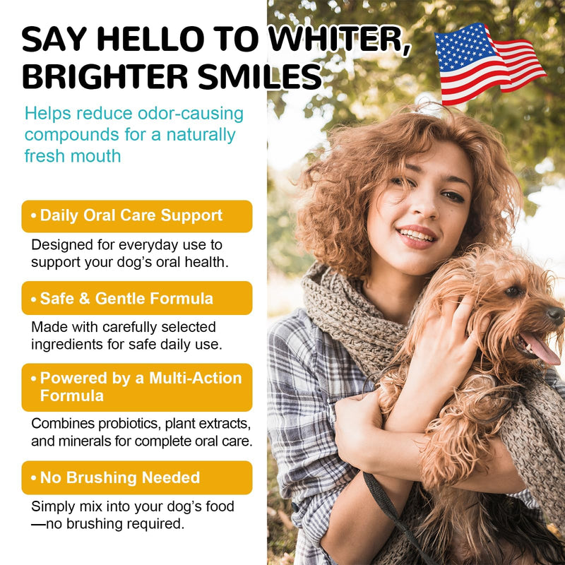 Dog Dental Powder - Teeth Cleaning Powder for Dogs Dental Care and Bad Breath Fresh, Plaque Reduce, Tartar Remover with Enzyme, Probiotics. PlaqueOff Pet Tooth Cleaning 120 Grams 60 Days Supply