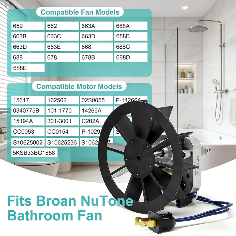 BP27 Fan Motor Replacement for Broan Nutone 663 688 678 671 659 Bathroom Exhaust Fan, S97012038 Ventilation Fan Motor, 50 CFM Replacement Motor