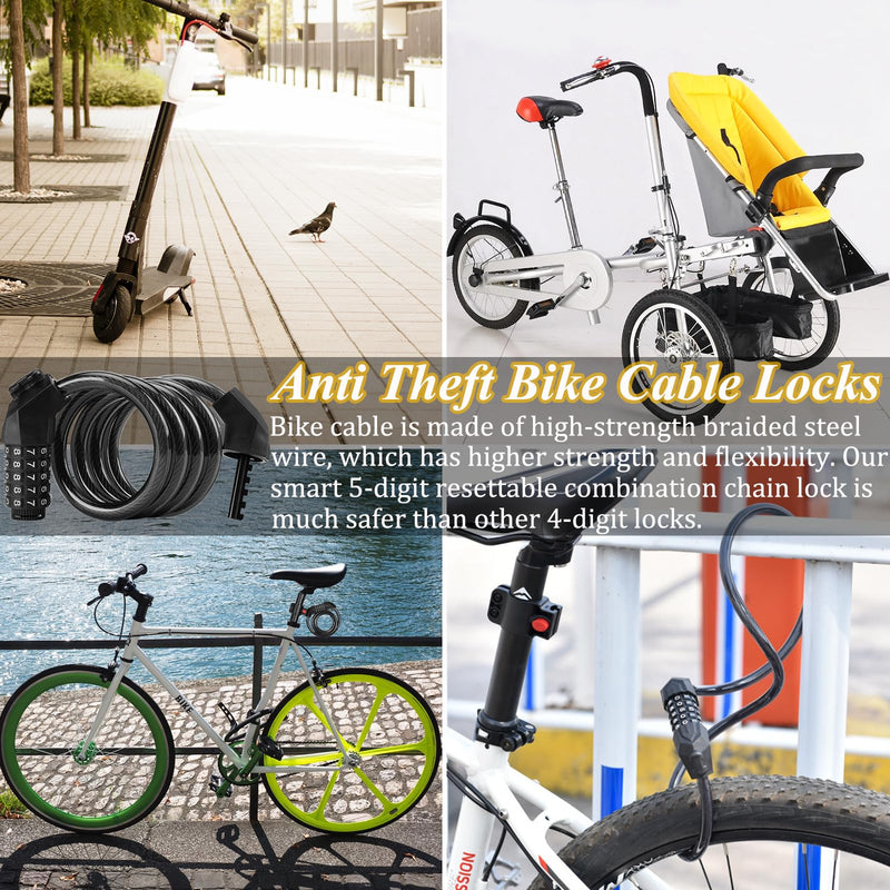 Premium Bike Lock, Bike Locks Heavy Duty Anti Theft, High Security 5 Digit Resettable Coiling Bicycle Lock for Scooters, Motorcycle, Bikes, 3.9ft Bike Lock Cable Lock Combination with Mounting Bracket