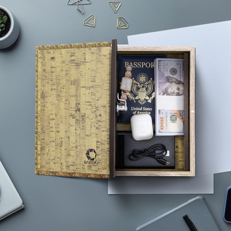 Barska Portable Diversion Dual Book Safe Concealed Lock Box for Secure and Discreet Hidden Storage of Valuables and Personal Items Antique Map