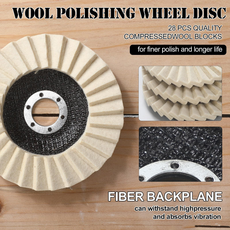 6 Pcs 5 Inch Wool Felt Stone Polishing Wheels Felt Flap Polishing Buffing Discs for Stainless Steel Aluminum Metal Angle Grinder Attachment for Surface Finishing Restoration