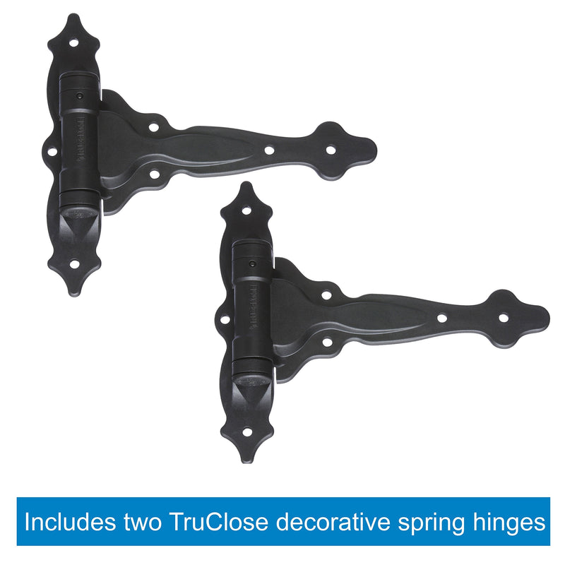 National Hardware N346-200 V6220 TruClose Decorative Spring T Hinge in Black, 7-3/4" x 8-1/2", 2 piece Updated Packaging