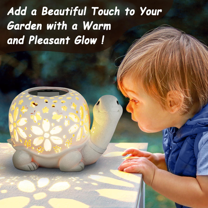 LESES Solar Lantern Lights, Turtle Outdoor Lantern with Waterproof LED Garden Light, Decorative Lanterns Table Lamp for Patio Yard Garden Decor Outside Clearance Gifts for Birthday Grandma - White
