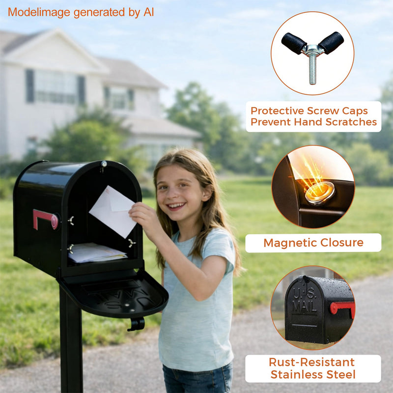Mailbox Door Replacement 6.7" W × 8.6" H (inches), Residential Stainless Steel Mailbox Door with Rubber Screw Caps for Hand Protection, No Tools Required, Built to Last