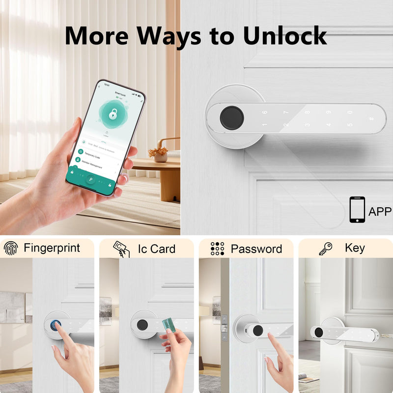 Fingerprint Door Lock,Smart Door Knob,Biometric Door Knob with Smart APP Keyless Entry Door Lock with Tuya for Home/Bedroom/Office/Apartment/Airbnb Siver Silver Upgraded