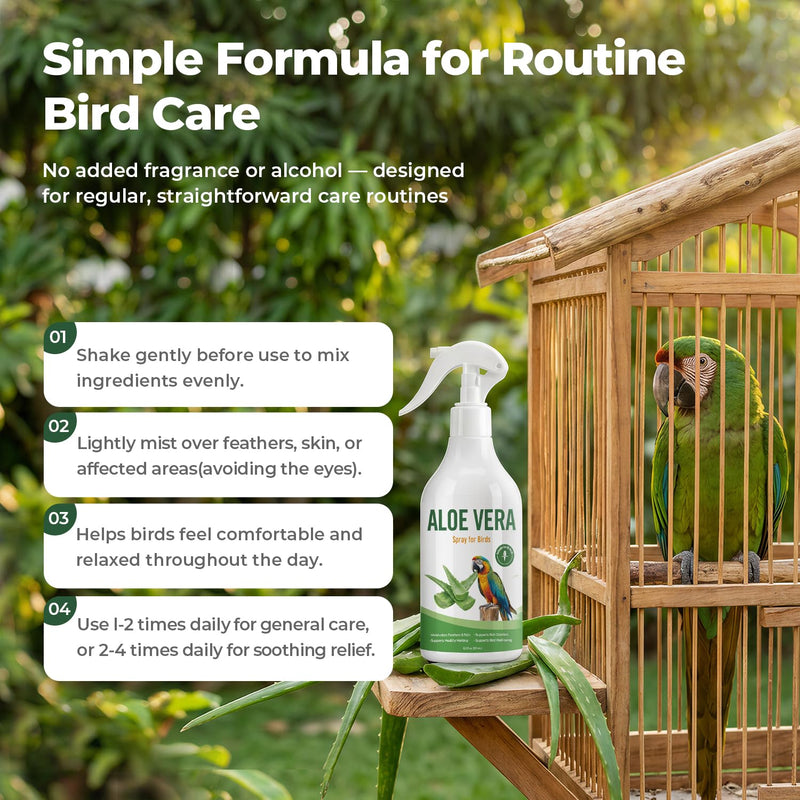 Aloe Vera Spray Bird, Bird Bath Mist for Parrots, Cockatiels, Conures & Finches, Helps Ease Dry Itchy Skin, Moisturizes Feathers, Supports Molting Comfort, Odor-Free, 8.5 fl oz (251 mL)