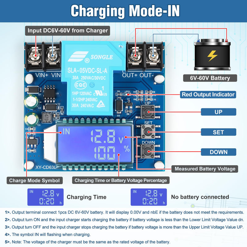 2PCS Low Voltage Cutoff Controller DC 6-60V 30A Low Voltage Disconnect Charging Discharging Protection Module with LCD Display Controller Protection Switch Module 2 PCS
