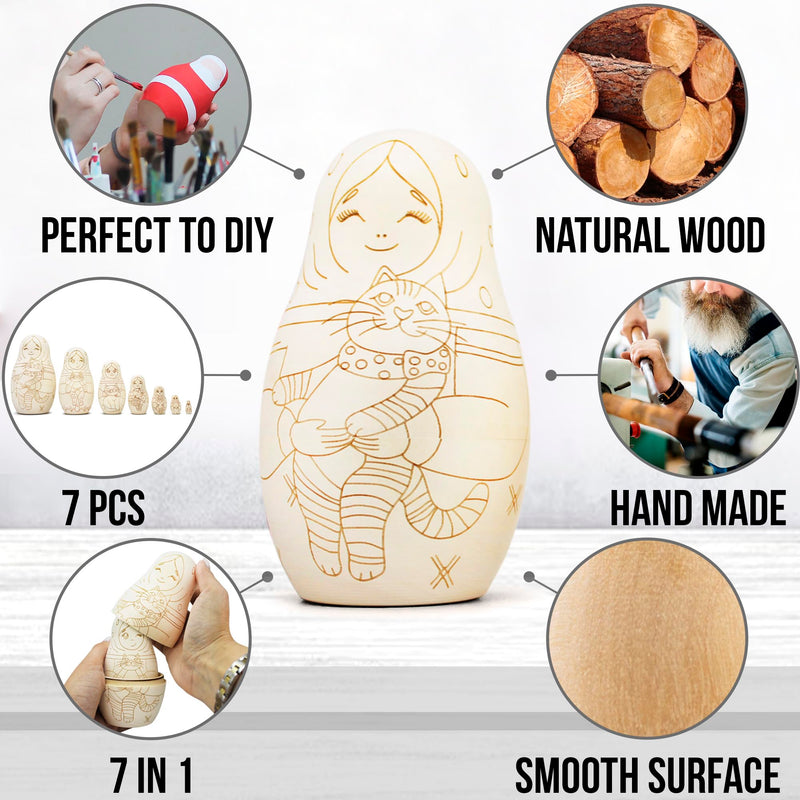 Matryoshka Unfinished Wood Crafts DIY Projects Unpainted Nesting Dolls, Blank Nesting Dolls Wooden Matryoshka for Activities Birthday Gift DIY Enthusiasts