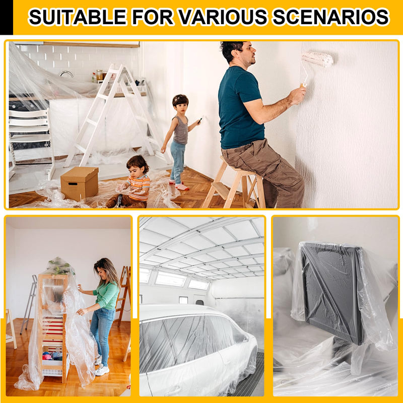 8 Pack Plastic Drop Cloth, 9x12 Ft Plastic Sheeting for Painting, Dust-Proof Tear-Resistant Painters Plastic Tarp Cloth for Furniture Floor Sofa Protector Cover Durable & Thick 8Pack