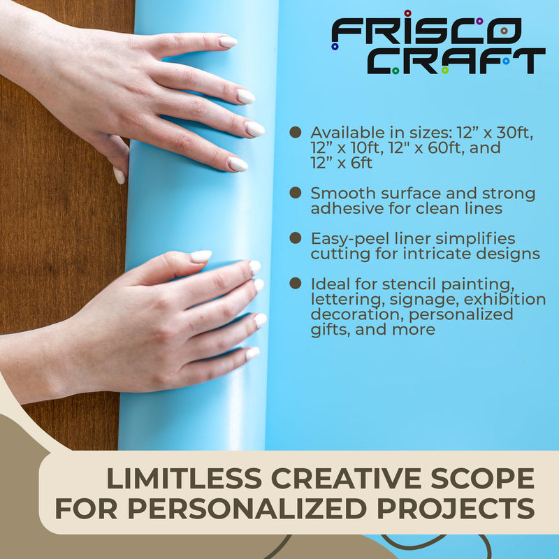 Frisco Craft Stencil Vinyl Masking Film - Compatible Stencil Vinyl for Cricut Machine, Silhouette, Cameo - Blue Removable Sheet - Easy to use, No Residue, Multi-Purpose (12” x 30ft) 12" x 30'
