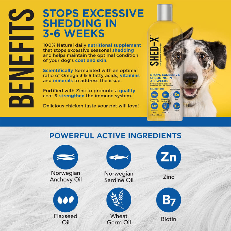 Shed-X Liquid Daily Supplement For Dogs – 100% Natural – EliminatesExcessive Dog Shedding with Daily Supplement of Essential Fatty Acids, Vitamins and Minerals 16 Ounce - PawsPlanet Australia