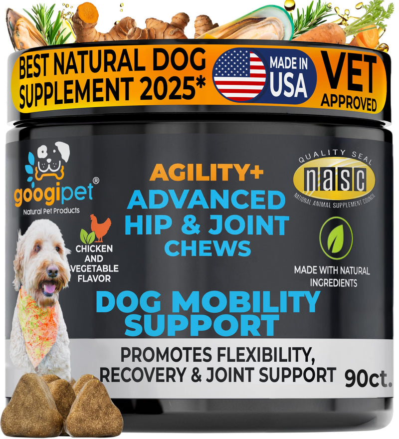Googipet Premium Hip and Joint Supplement for Dogs - Glucosamine Soft Chews w/Green Lipped Mussels for Dogs, Dog Joint Supplement Turmeric for Mobility, Ages, & Breeds Hip and Joint (Chicken & Vegetable Flavor)