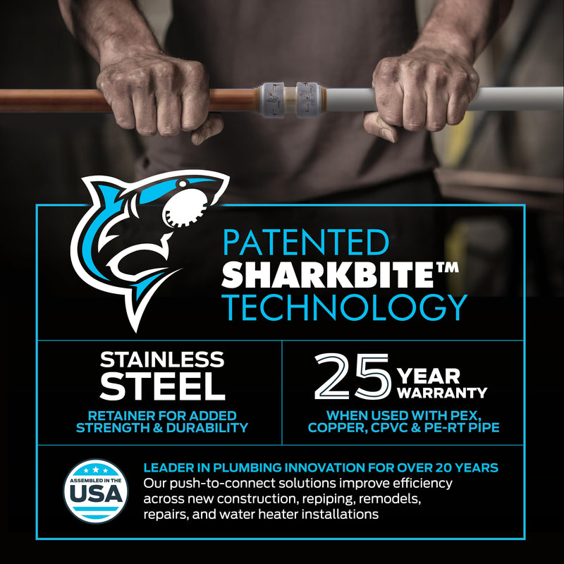 SharkBite Max 1/2 Inch Tee, Push to Connect Brass Plumbing Fitting, PEX Pipe, Copper, CPVC, PE-RT, HDPE, UR362A SharkBite Max 1/2 in.