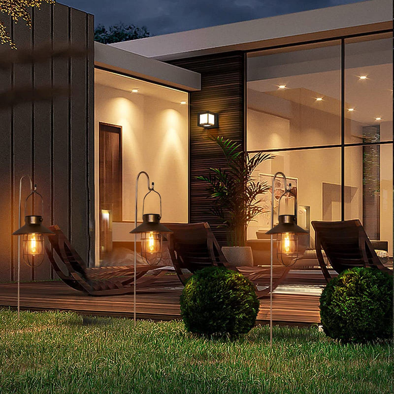 pearlstar Solar Lanterns Outdoor Metal Solar Powered Hanging Lights Waterproof for Barn Wall Yard Garden Patio Garage Balcony Porch Fence Decor, Warm White Edison Bulb (Copper-2pack) 2pack-Copper