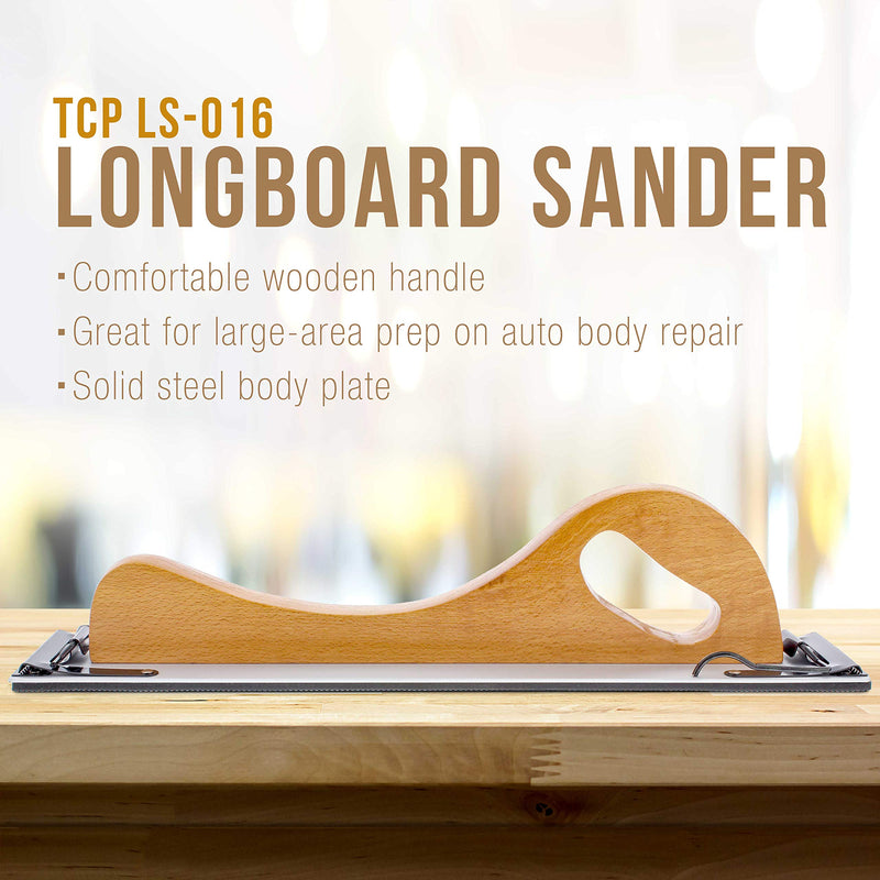 TCP Global Wooden Handle Longboard Sander for PSA Sandpaper 16-1/2" x 2-3/4" or Continuous Rolls PSA Sticky Paper 16-1/2" Long