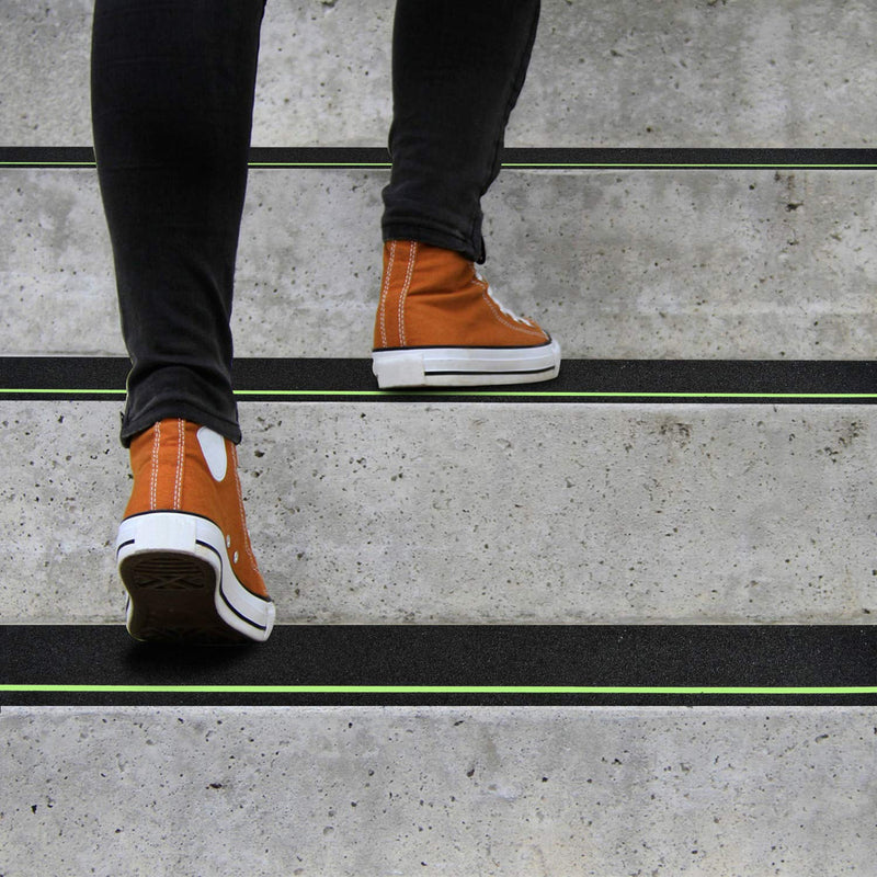 COSIMIXO 4" x 33FT Anti Slip Tape with Glow in The Dark Stripe,Premium Grip Tape Non Slip Stair Treads Tape,Non Skid Tape, High Traction Adhesive for Stairs Step Black/Green 4Inch x 33Ft