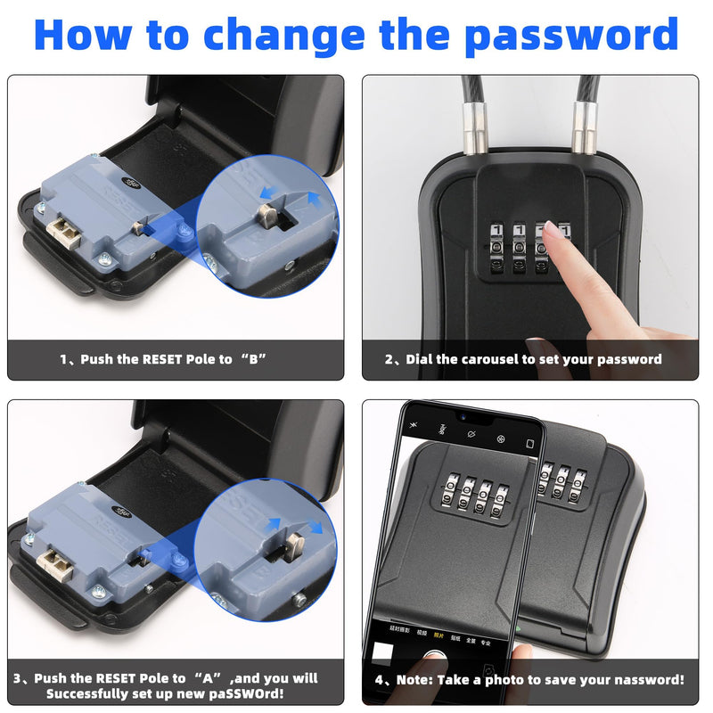 AMMIY Key Lock Box,Portable Waterproof Lockbox with Removable Shackl, Wall-Mounted Key Storage Box, 4-Digit Combination Key Storage Lockbox for Home,Office,Garage, Airbnb,Apartment (1 Pack,Black) Black