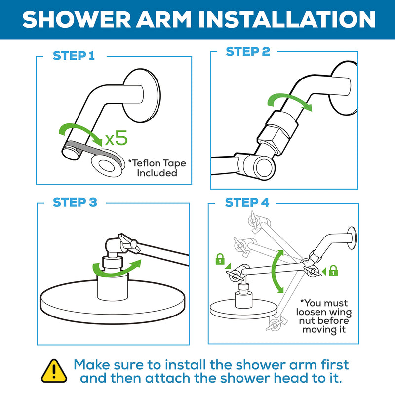 SparkPod 11" Solid Brass Shower Head Extension Arm - Flexible Height & Angle Adjustable Shower Arm Extension for Rain Showerheads with Sturdy Lock - Universal Pipe Connection (Luxury Polished Chrome) 11 Inch Adjustable 1 - Luxury Polished Chrome