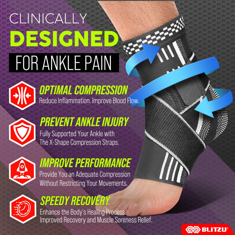 Ankle Brace for Women, Men, Plantar Fasciitis Relief, Achilles Tendonitis Brace for Sprained Foot, Ankle Compression Sleeve with Strap Black L Large