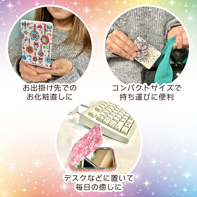 [Cherry Blossom Romant] Compact Mirror, Hand Mirror, Portable, Folding Mirror, Double Magnification, Cute, Cherry Blossom Pattern (Cherry Blossom Design A) - NewNest Australia