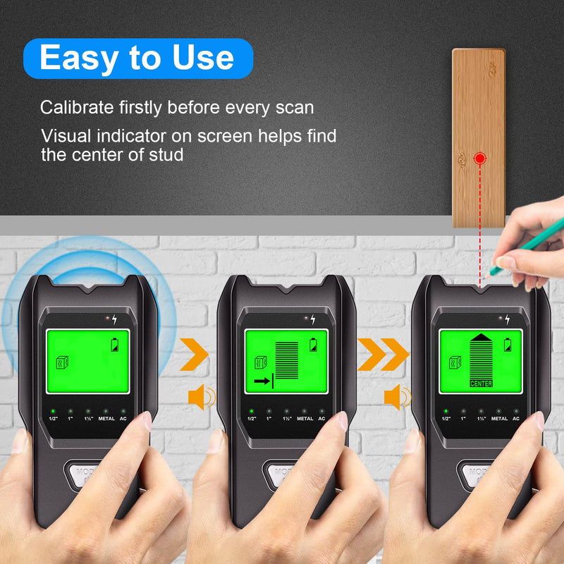 Stud Finder Wall Scanner, 5 in 1 Multifunction Stud Locator with Upgraded Smart Sensor, HD LCD Display and Audio Alarm for The Center & Edge of Metal, Studs, AC Wire, and Pipe Detection (Dull Black)