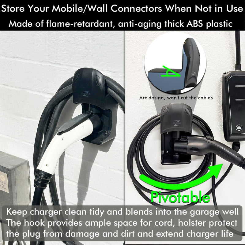 EV Charger Holder, Swivel Electric Car Charger Wall Mount, Garage or Tight Space Use, Not Stick Out, Keep 25ft Cord Off Floor, J1772 Charging Cable Organizer Hanger J1772-308