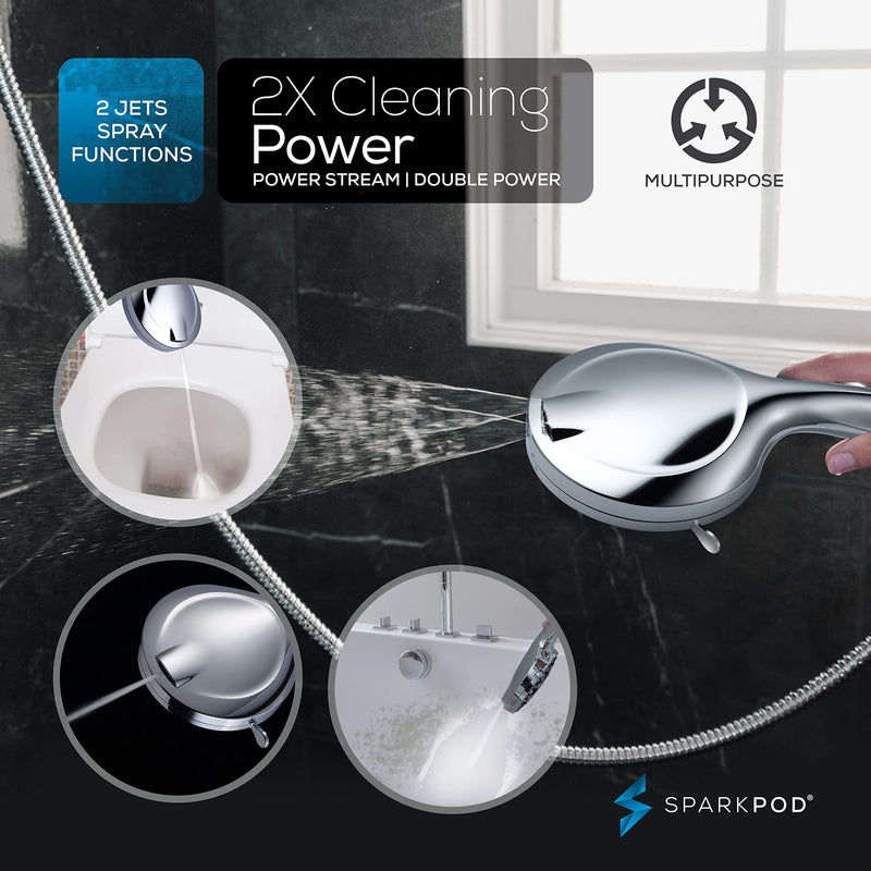 SparkPod 10-Mode Handheld Shower Head with Filter - 5" High Pressure Filtered Shower Head with Touch-to-Clean Nozzles, Built-In Power Jet, Stainless Steel 6ft Hose & Bracket (Polished Chrome) 1. Luxury Polished Chrome