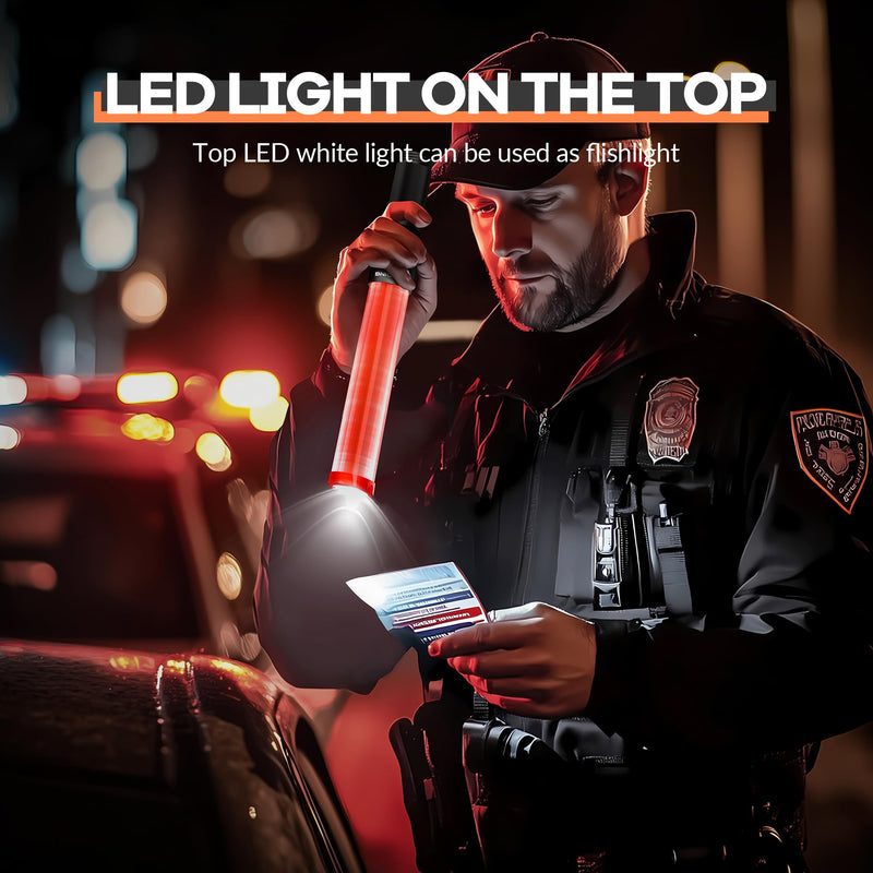 2 Pieces 16 Inch Signal Traffic Wand, Traffic Control Wand with White LED on Top, Safety Traffic Baton Light for Parking Guides Outdoor Camping 2 Pack of 16 in