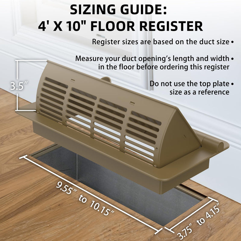 Floor Vent Cover 2 Pack, Heat Air Vent Deflectors for Home Floor 4 '' x 10 '', Adjustable Pop Up Floor Vent Register Use for Home, Office, Brown Brown 4X10''