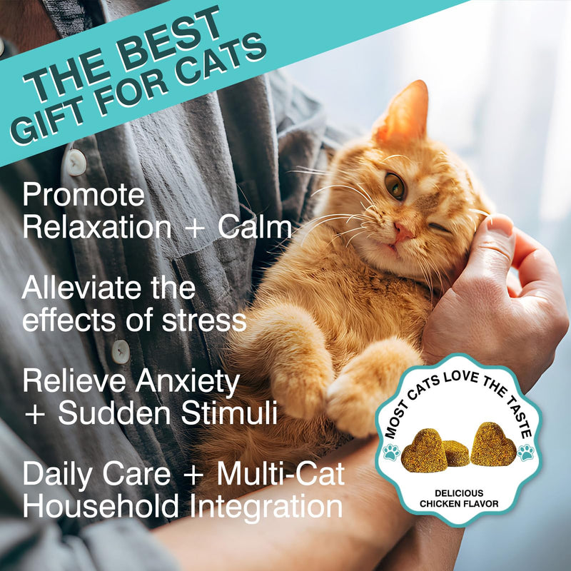 Cat Calming Treats, 140 Soft Chews to Relieve Anxiety, Stress & Prevent Bites, Perfect for Travel & Veterinary Visits, Soothing Calming Care for Indoor Cats Chicken Flavor 7.41 OZ