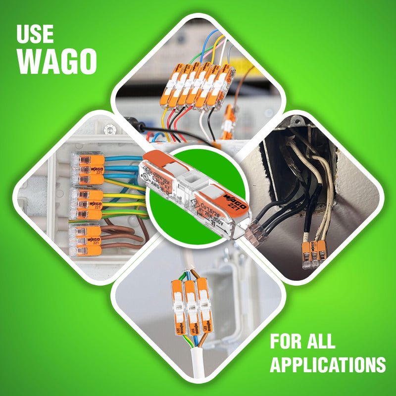 WAGO 221-2401 20pc Inline Compact Splicing Wire Connectors | Includes 20pc 221-2401 (2 Conductor) | WAGO Wire Connectors | WAGO 221 Wire Nuts | WAGO 221 Series Inline | WAGO Inline Wire Connectors 20