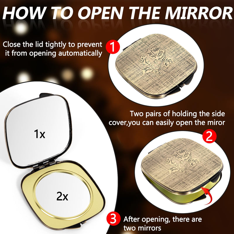 Travel Small Compact 1X/2X Mirror - Handheld, Foldable, Lightweight - Mini Pocket Magnifier for Wallet - Square 3.0 inches x 2.8 inches (Ancient Bronze) Ancient Bronze