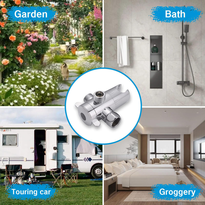 3 Way Shower Diverter Valve 1/2” Three Head Splitter Adapter and Fixed Spray Head with Handheld Cradle Bathroom Accessories for Hand Universal Shower System Replacement (Silvery)
