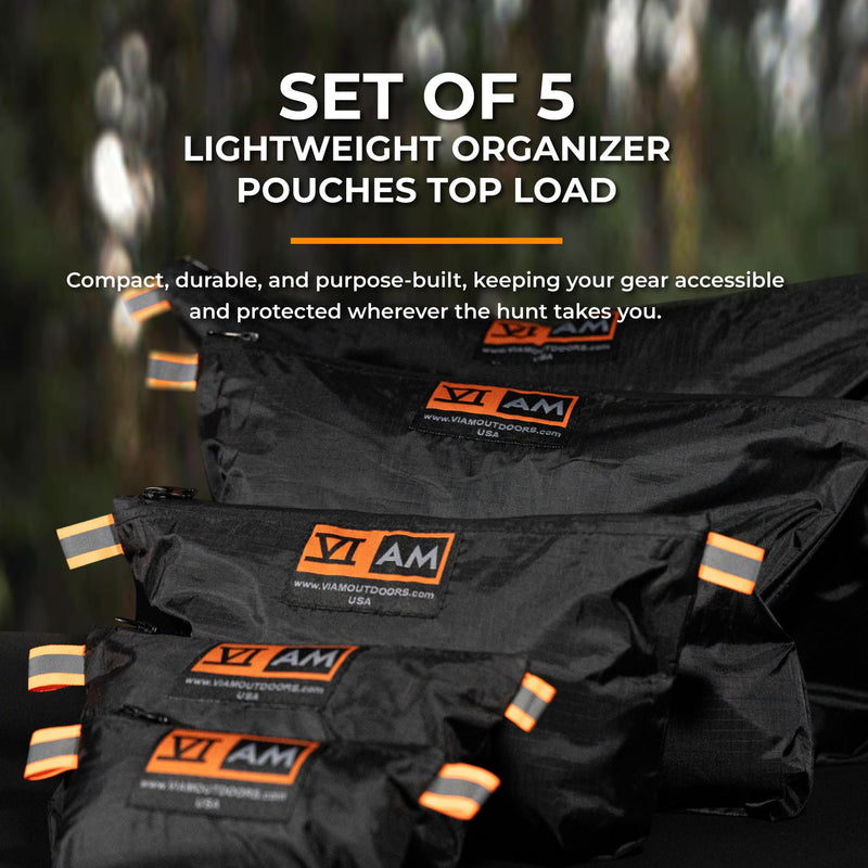 VIAM Outdoors B3's Big Belt Bag Tool Bag Zipper Pouch, Premium Utility Multipurpose Storage Organizer Tool Pouches for Hunting, Camping, Backpacking, Travel - 5pc Black Black B3