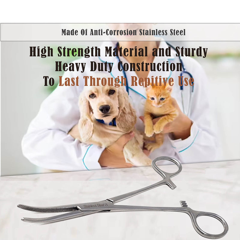 Dog Pet Ear/Nose Hair Puller Grooming Hemostat Locking Forceps Curved Pliers, 5.5" (14cm) Full Serrated Clamps Stainless Steel (Silver) Silver