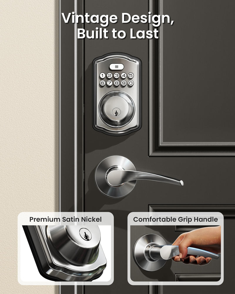 Veise Keyless Entry Door Lock with 2 Lever Handles - Electronic Keypad Deadbolt, Easy Installation Digital Smart Front Door Lock Set, Satin Nickel Door Lever