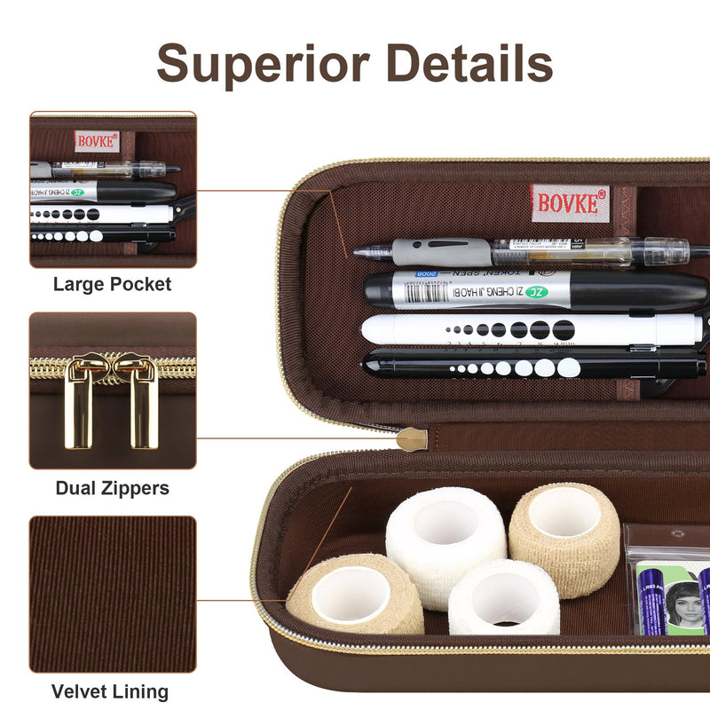BOVKE 15 Pcs Stethoscope Case Nurse Accessories Kit, Includes Stethoscope Case, Medical Scissor, 2 Penlights with Batteries, Bandage Wraps, Name Card Holder for Nursing School Tool Set, Brown W_Brown