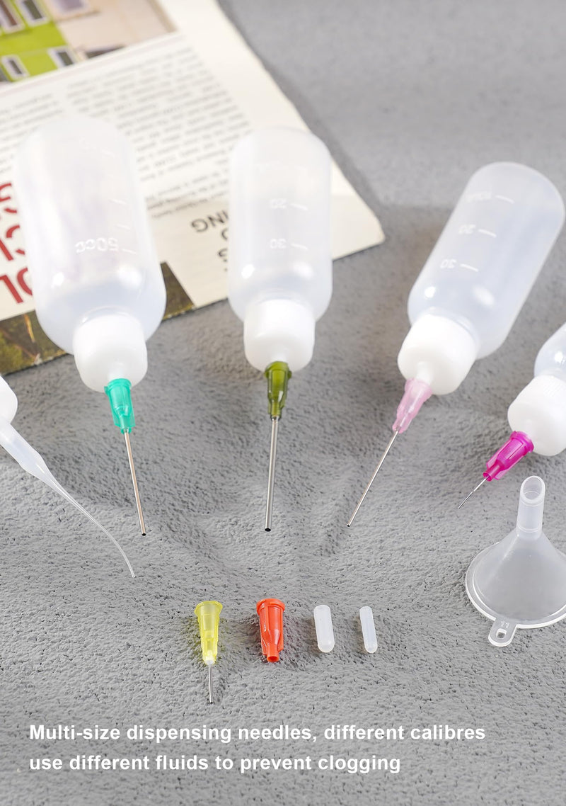 JIBENGAO Glue Applicator Bottle for Crafting & DIY, Precision Tip Squeeze Bottle (14ga–25ga), 30ML & 50ML Refillable (30, 50 ML) 30ml-50ml