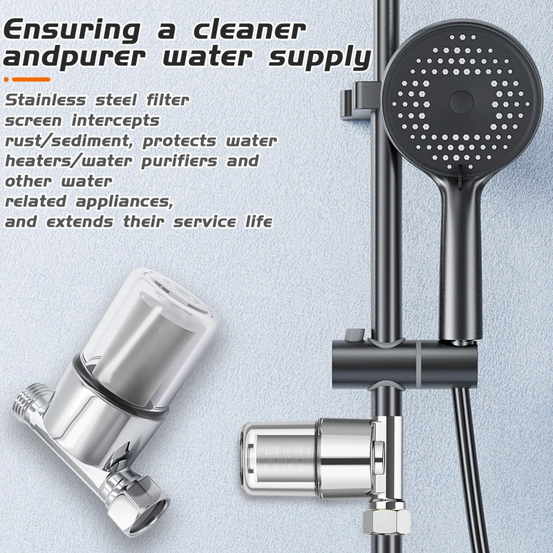 Reusable Inline Sediment Water Filter - 40 Micron Solid Brass Pre-Filter for Washing Machine, RV, Shower & Garden Hose - Explosion-Proof Clear Housing with 1/2" NPT & 3/4" GHT Adapters