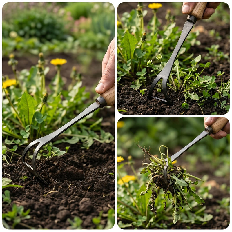 Stainless Steel Bio Onion Hand Hoe, Wooden Handle Garden Weeding Tool, Manual Cultivator