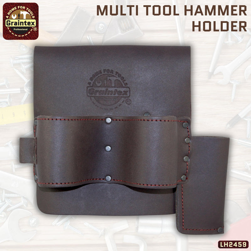 Graintex LH2459 Multi Tool Leather Hammer Holder Heavy Duty Oil Tanned Leather Wide Belt Tunnel Slot