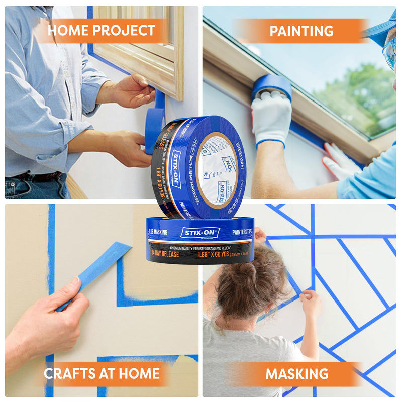 Painter’s Tape – 2 inch/ 1.88 inch x 60 yds Masking Tape Rolls – Paint Tap for Wall, Trim, Glass, Metal – Fine Line Tape for Precise Lines, Edges – Residue-Free Blue Painters Tape-Single Roll 2 Inch/1.88 (Single Roll)