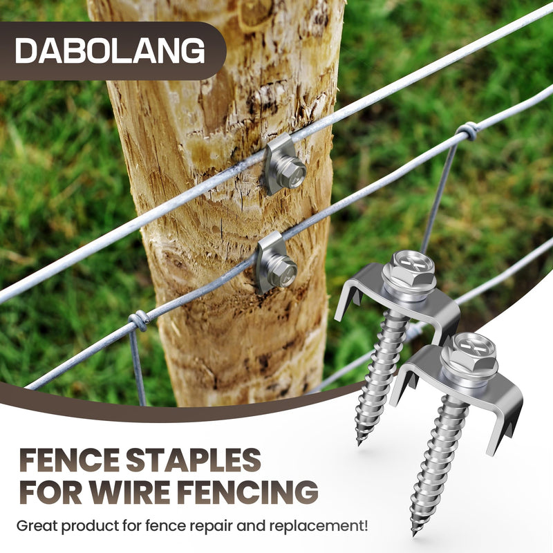 50 Pcs Fence Staples for Wire Fencing, Fence Fasteners for Wire Fence，Fencing Screws for Softwoods, Reuse Fence Nails, Wire Fence Staples with Hex Adapter- Stainless Steel 50 PCS